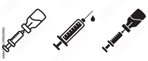 Medical Syringe Icon Set – Vaccination and Healthcare Injection Symbols in Line and Solid Vector Style on Transparent BackgroundWeb