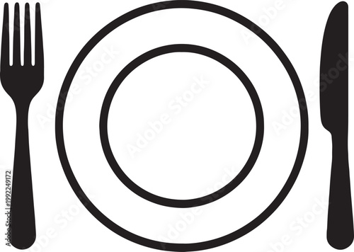 Table setting with fork plate and knife for dinner or lunch meal Vector Illustration.