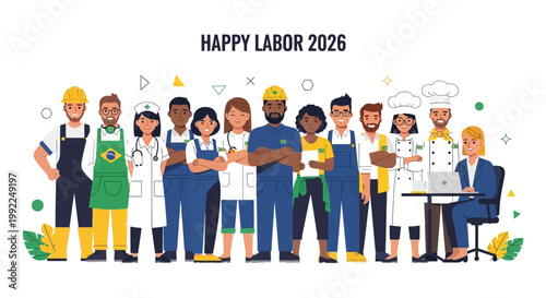 Diverse Professionals Showcasing a United Global Workforce, Highlighting Essential Contributions and Dedication Across Various Industries and Occupations