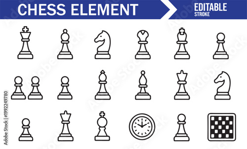 Editable chess element icon collection for UI UX and digital use