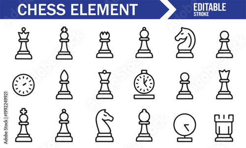 Clean line chess piece icon set for apps and design projects