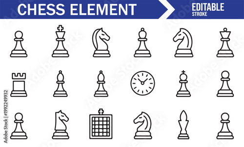 Minimalistic chess outline symbols for strategy and board game graphics