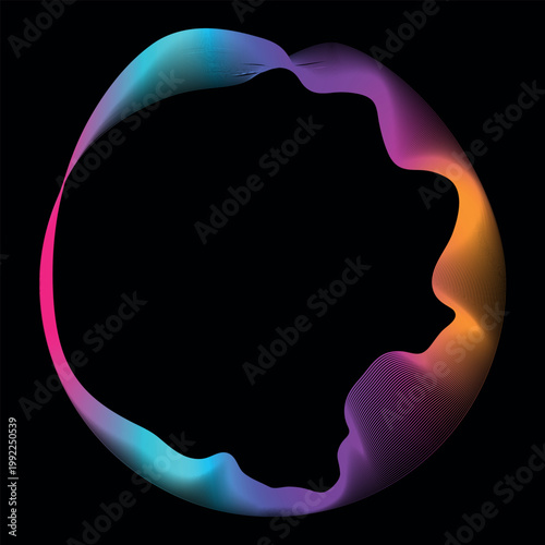 Abstract Glowing Circular Soundwave with Vibrant Gradient on Black.