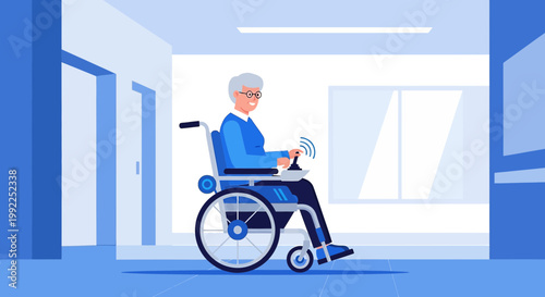 Empowered mobility elderly woman navigates with an advanced electric wheelchair design