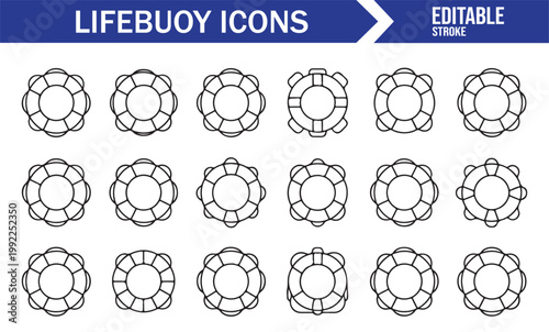 Simple life preserver symbols in linear style isolated on white