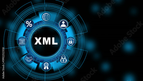 Foto Digital XML data integration interface with structured information exchange and