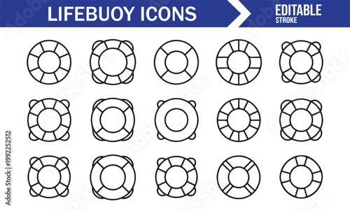 Abstract lifebuoy icon pack with modern outline style design