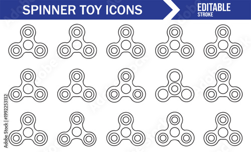 Outline fidget spinner icon set with simple linear symbols isolated on white