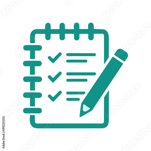 Green Notepad with Checklist and Pencil.