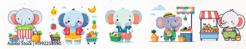 cute elephant vector shopping for fruit