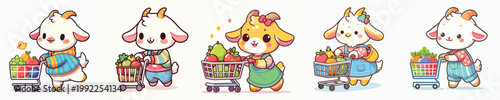 cute goat vector shopping for fruit