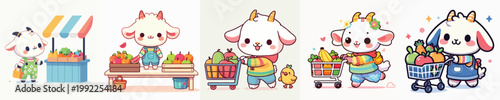 cute goat vector shopping for fruit