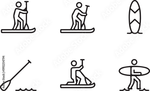 Stand up paddleboarding black line vector icon. flat outline stroke line art
