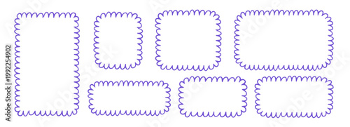 Scallop edge square silhouette shape. Scalloped border wiggle badge or label set. Text boxes wavy edges. Curve stamps, coupon figure. 