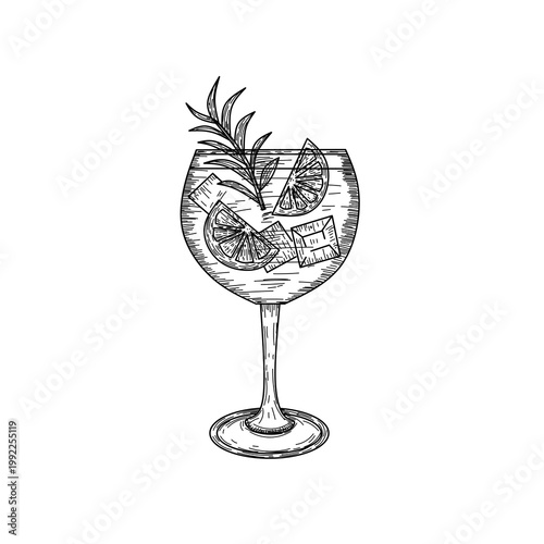 Hand-Drawn Gin and Tonic Cocktail