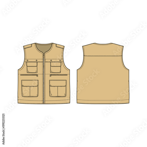 simple vector illustration of a plain vest mock up front and back view