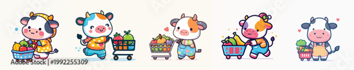 cute cow vector shopping for fruit