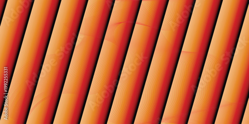 Vibrant orange diagonal stripes with wavy line patterns on cylindrical shapes