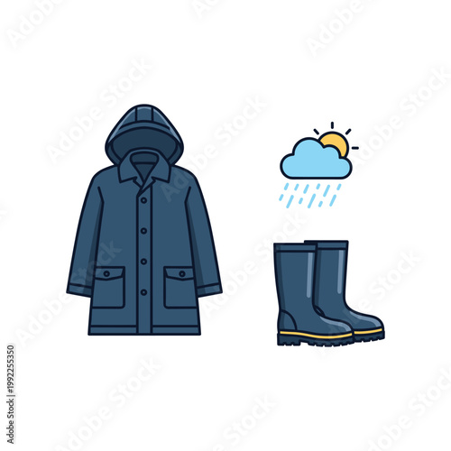 Blue Waterproof Raincoat and Boots with Rain Cloud
