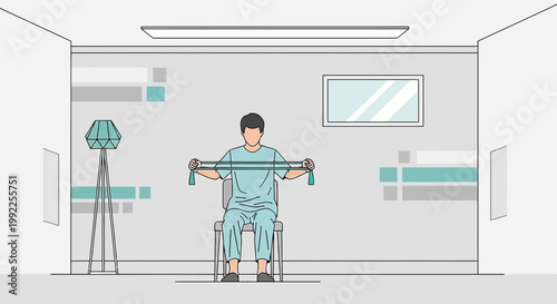 Patient doing physical therapy with resistance band in a medical room