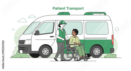 Patient Transport Van with Medical Assistant Helping Person in Wheelchair
