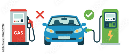Charging, electric car charger and gas pump icon set, green energy eco-friendly transport concept, sustainable fueling station vector illustration.