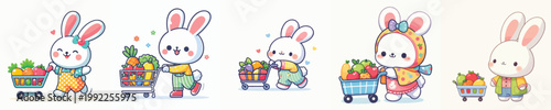 cute rabbit vector shopping for fruit