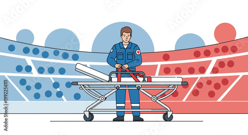 Paramedic with Stretcher in Stadium, Emergency Medical Services, Healthcare Concept