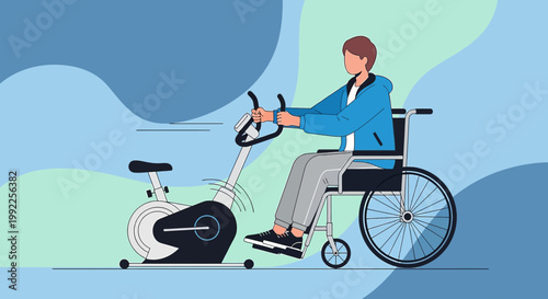 Person in Wheelchair Exercising on Stationary Bike, Rehabilitation and Fitness Concept