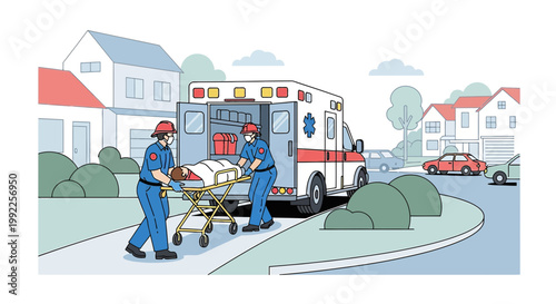 Paramedics Transport Patient from Ambulance to Suburban House