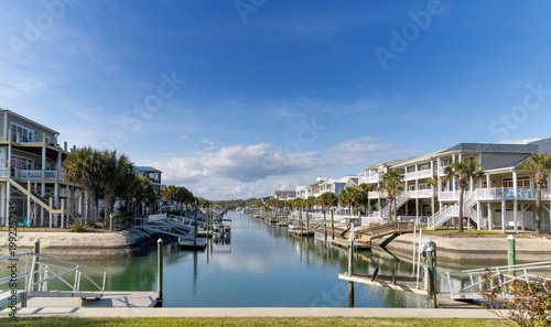view of the Intracoastal Waterway and waterfront homes on Ocean Isle Beach