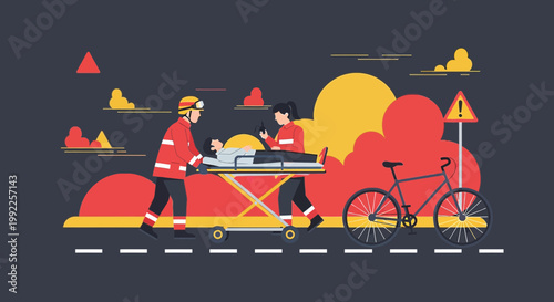 Paramedics Transporting Injured Cyclist After Accident, Emergency Response