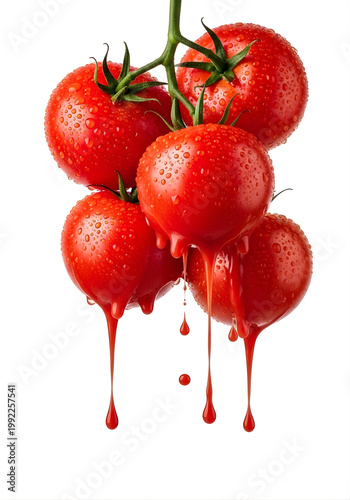 Fresh juicy tomatoes with water droplets on vine