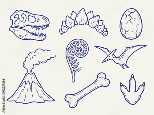 Dinosaur Elements Collection Hand Drawn Illustration.