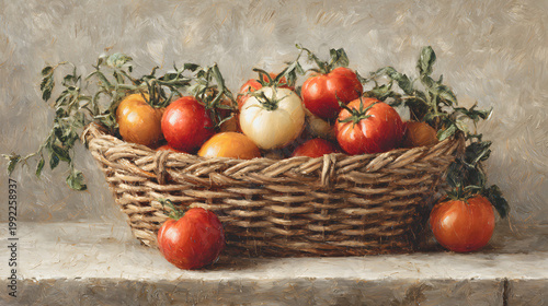 Red Tomatoes in basket oil painting