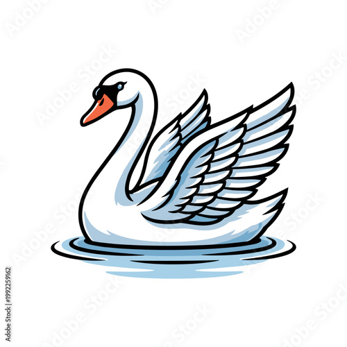 Stylized Swan Floating on Rippling Blue Water