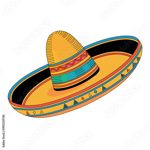 Colorful Traditional Mexican Sombrero Hat Vector Illustration.