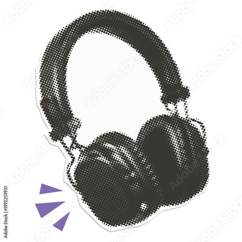 Fotografie Isolated retro halftone headphones - paper cutout collage composition