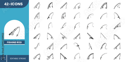 Editable Fishing Rod Icon – Clean Flat Vector Design for Angling, Outdoor Sports, Fishing Gear, Recreation, Hobby and Marine Activity Use