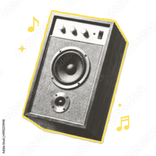 Tableau sur toile Isolated retro halftone musical speaker - paper cutout collage composition
