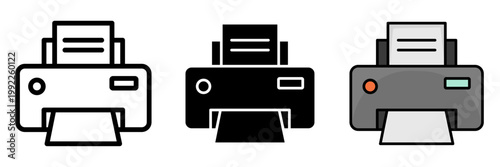 Three Different Color Printer Icons in Various Styles and Colors