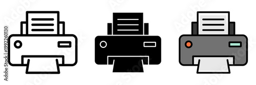 Three Different Color Printer Icons for Various Digital Uses
