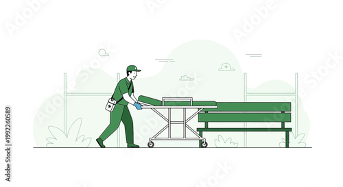 Paramedic Pushing Stretcher, Medical Transport, Healthcare Worker in Uniform