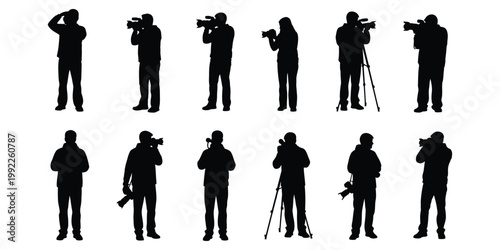 Silhouettes of photographers and videographers with equipment