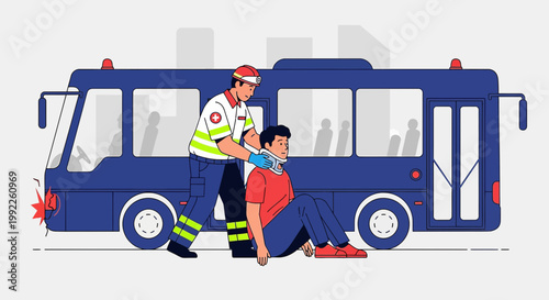 Paramedic Stabilizes Injured Passenger After Bus Accident