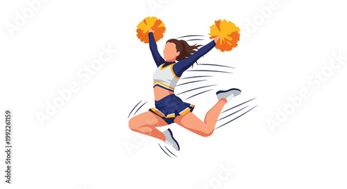 Energetic Cheerleader Girl Jumping with Pom Poms Team Spirit Sports Event Celebration