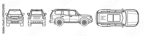 Luxury Off-Road SUV Vector – Line Art (Multi View)