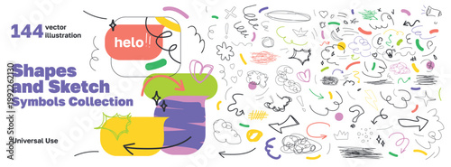 Colorful abstract doodle shapes and sketch symbols vector collection