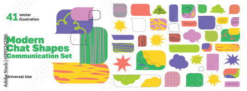 Modern chat bubble shapes communication set with 41 vector icons