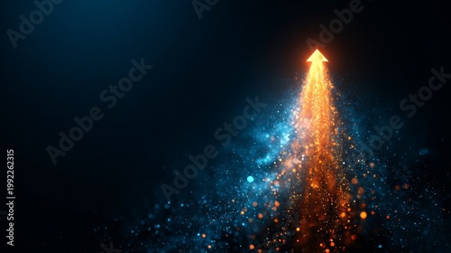 Success and Progress Concept with Glowing Upward Arrow in Dark Space